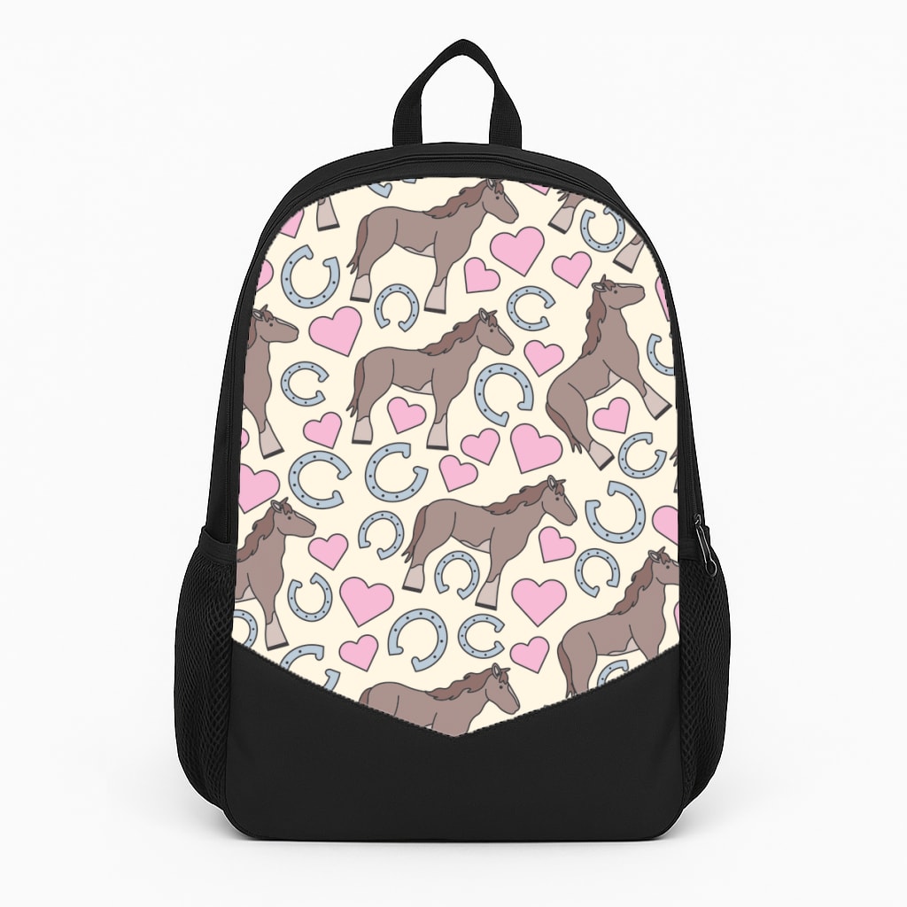 Horses And Horseshoes Pattern - Horses Large Backpack