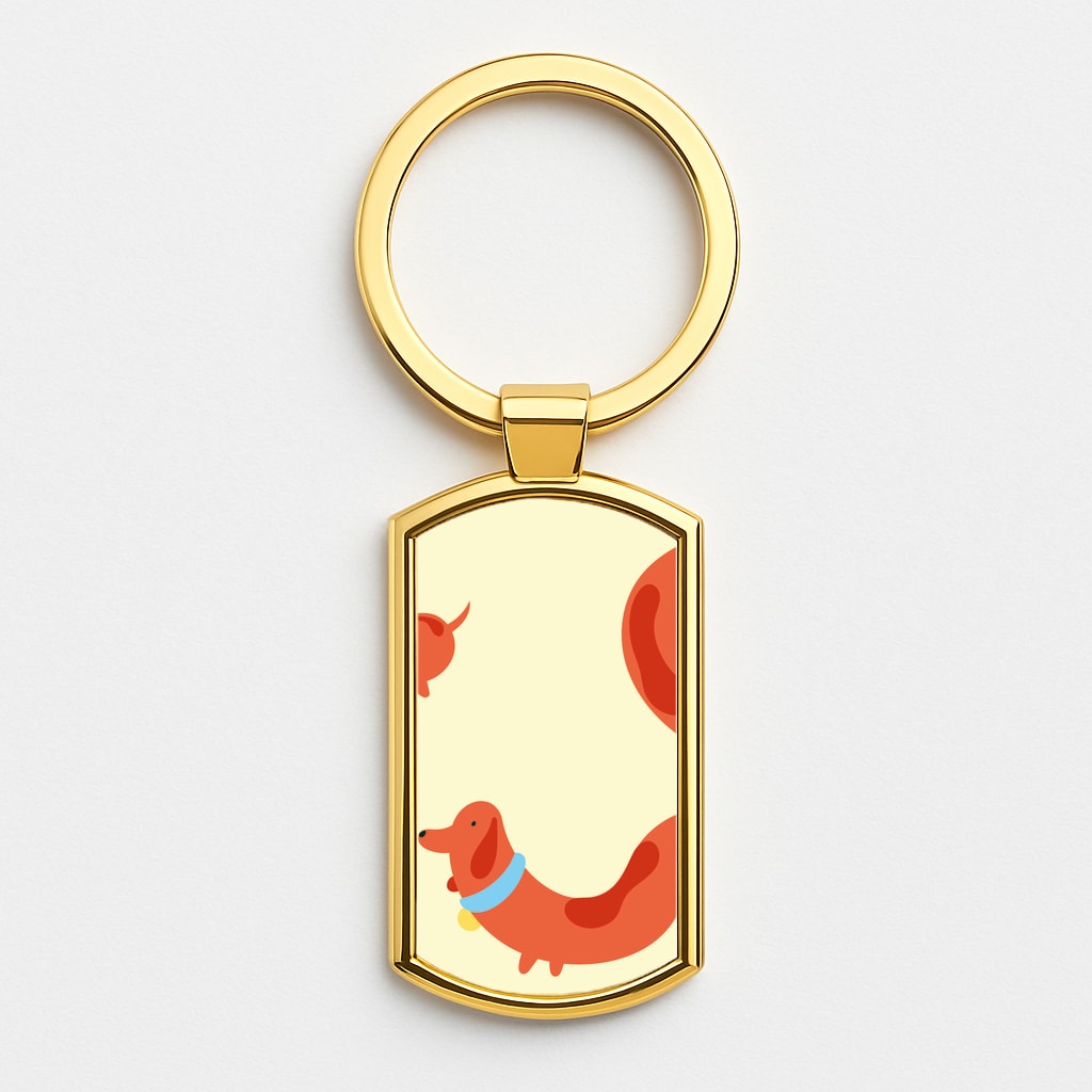 Sausage dog wrapped round - Dachshunds Gold Keyring