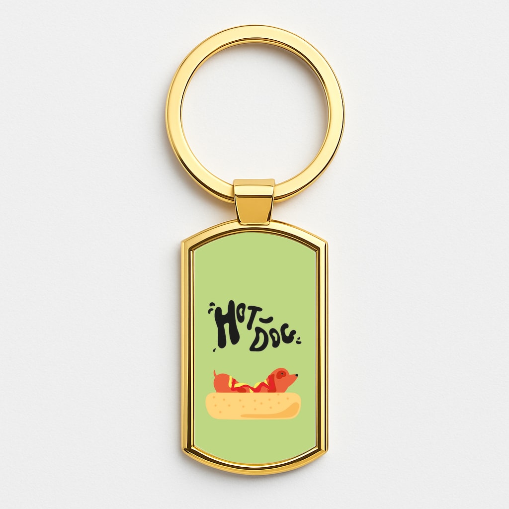 Hot Dog - Dachshunds Gold Keyring