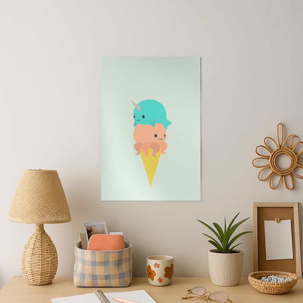 Narwhal Octopus Ice Cream Art Print
