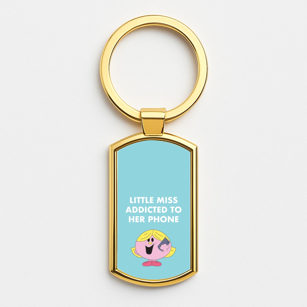 Little Miss Addicted To Her Phone - Aesthetic Quote Gold Keyring