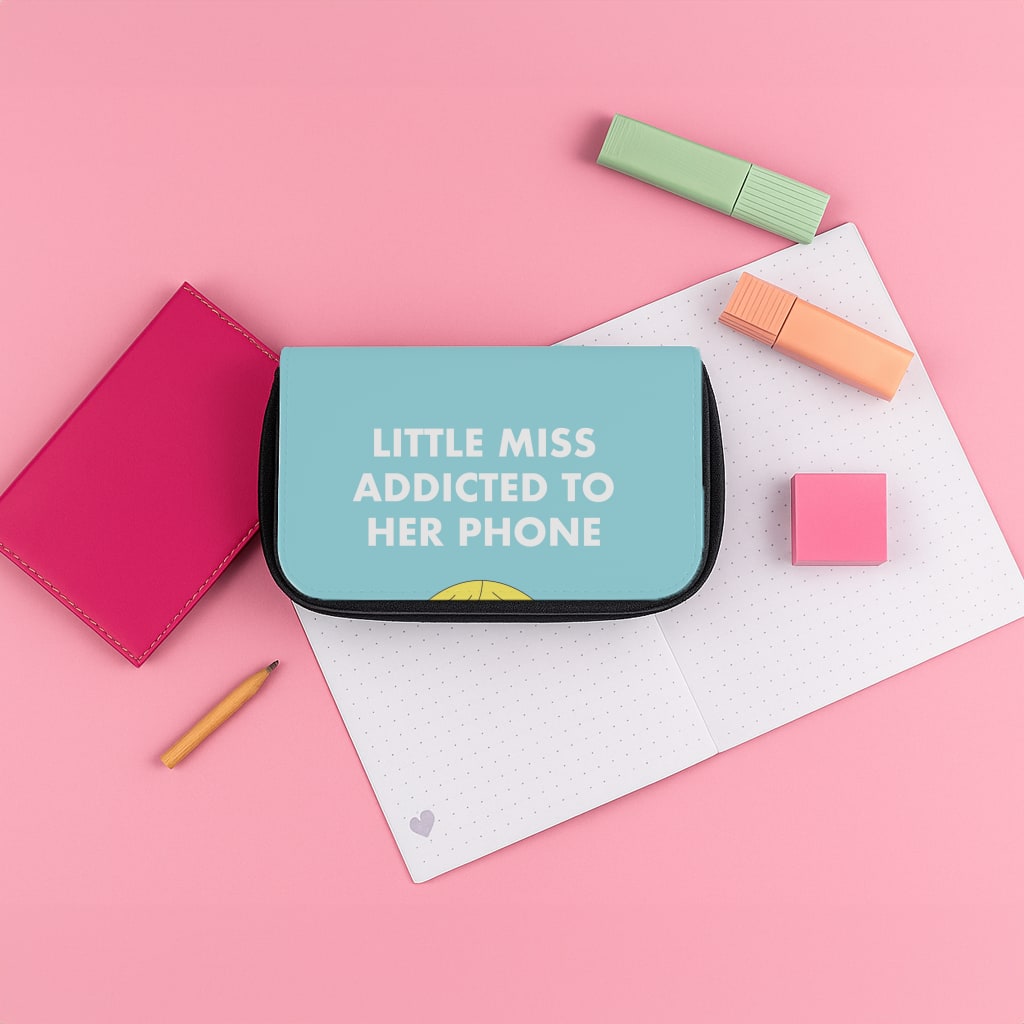Little Miss Addicted To Her Phone - Aesthetic Quote Pencil Case