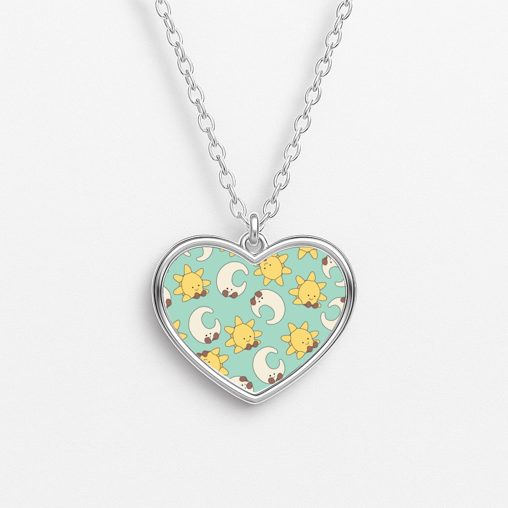 Stars And Moon Pattern - Plushy Heart Necklace