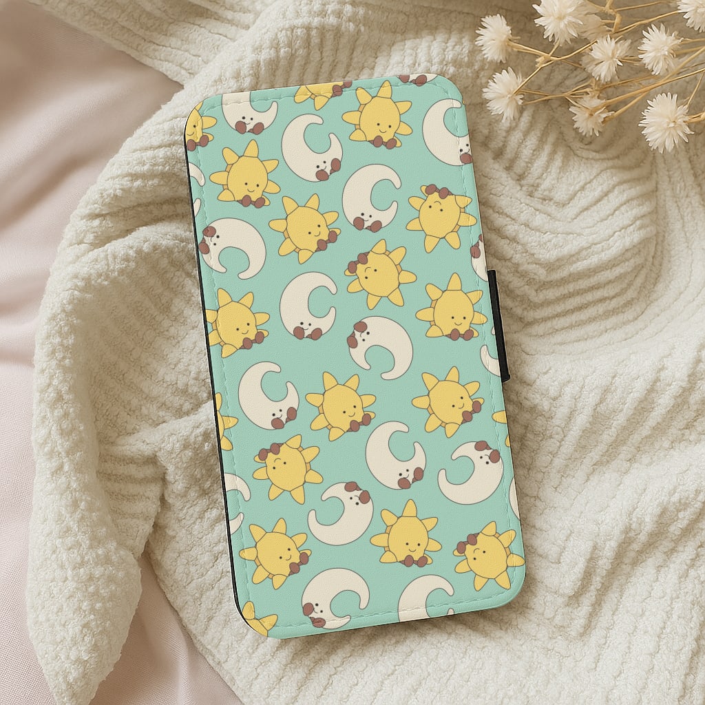 Stars And Moon Pattern - Plushy Wallet Phone Case