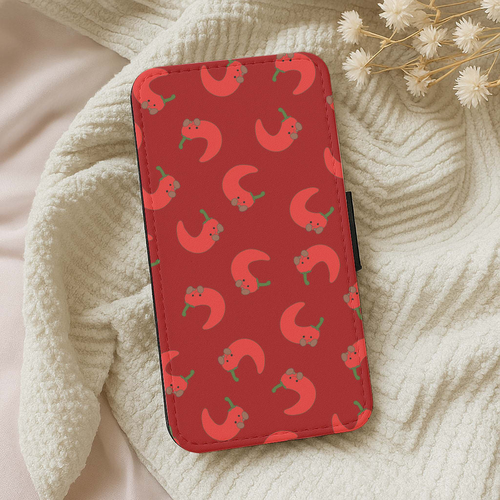Red Chilli Pattern Wallet Phone Case