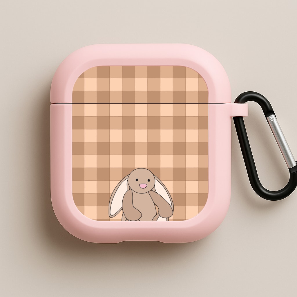 Bunny Checkered Pattern Pink AirPods Case