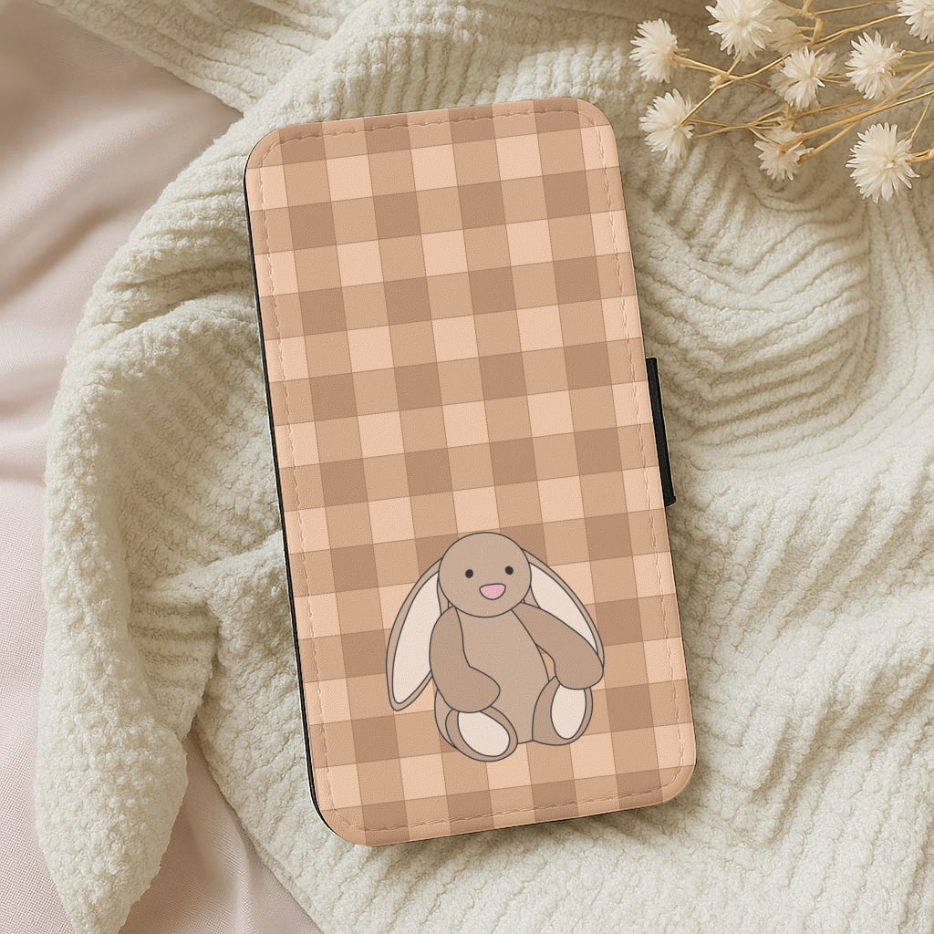 Bunny Checkered Pattern Wallet Phone Case