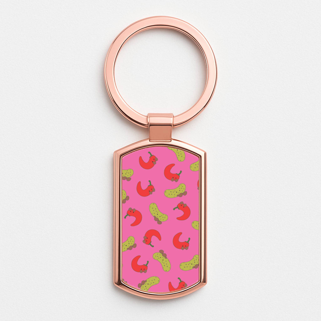 Red Chillis And Pickles Pattern Rose Gold Keyring