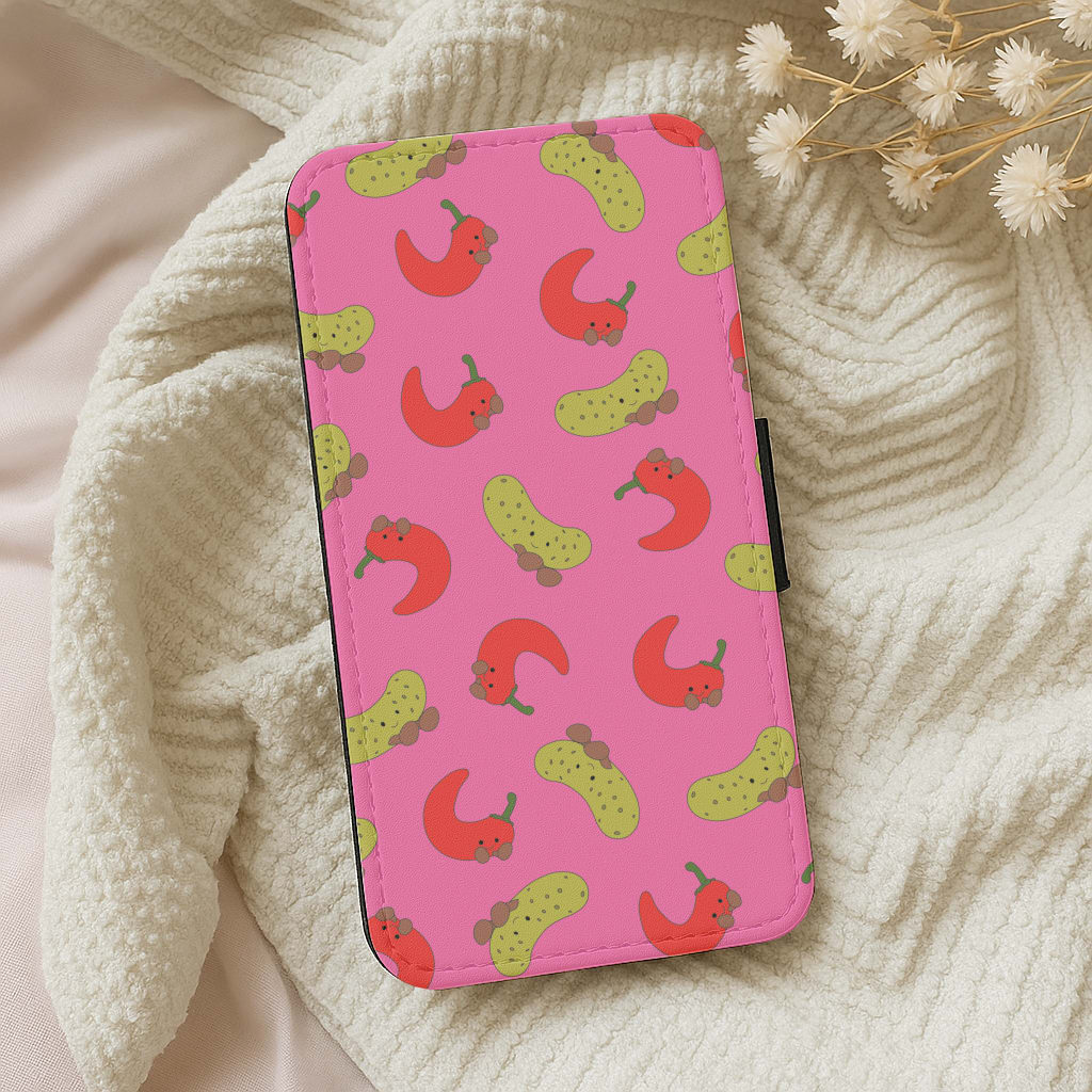 Red Chillis And Pickles Pattern Wallet Phone Case