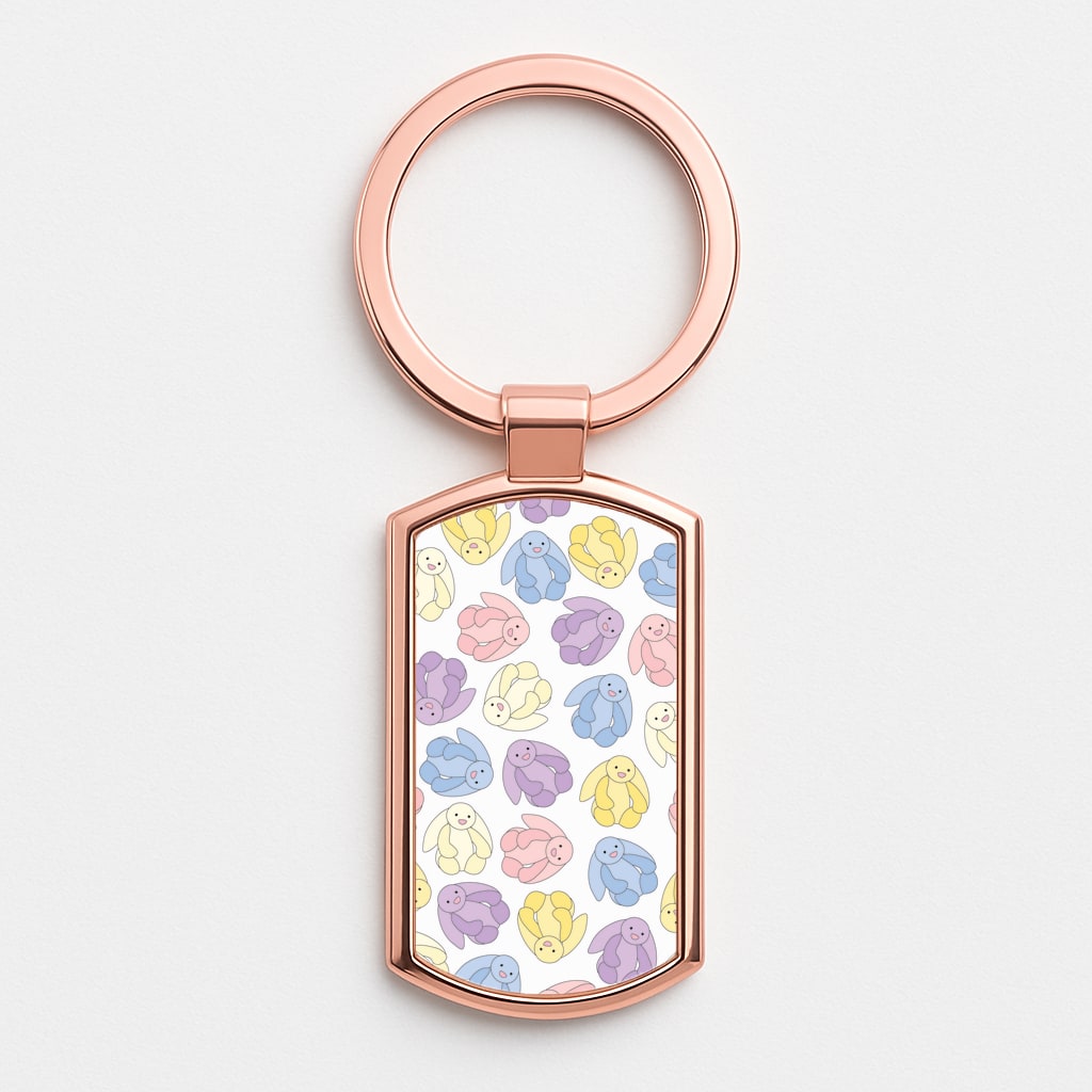 Pastel Bunnies Pattern Rose Gold Keyring