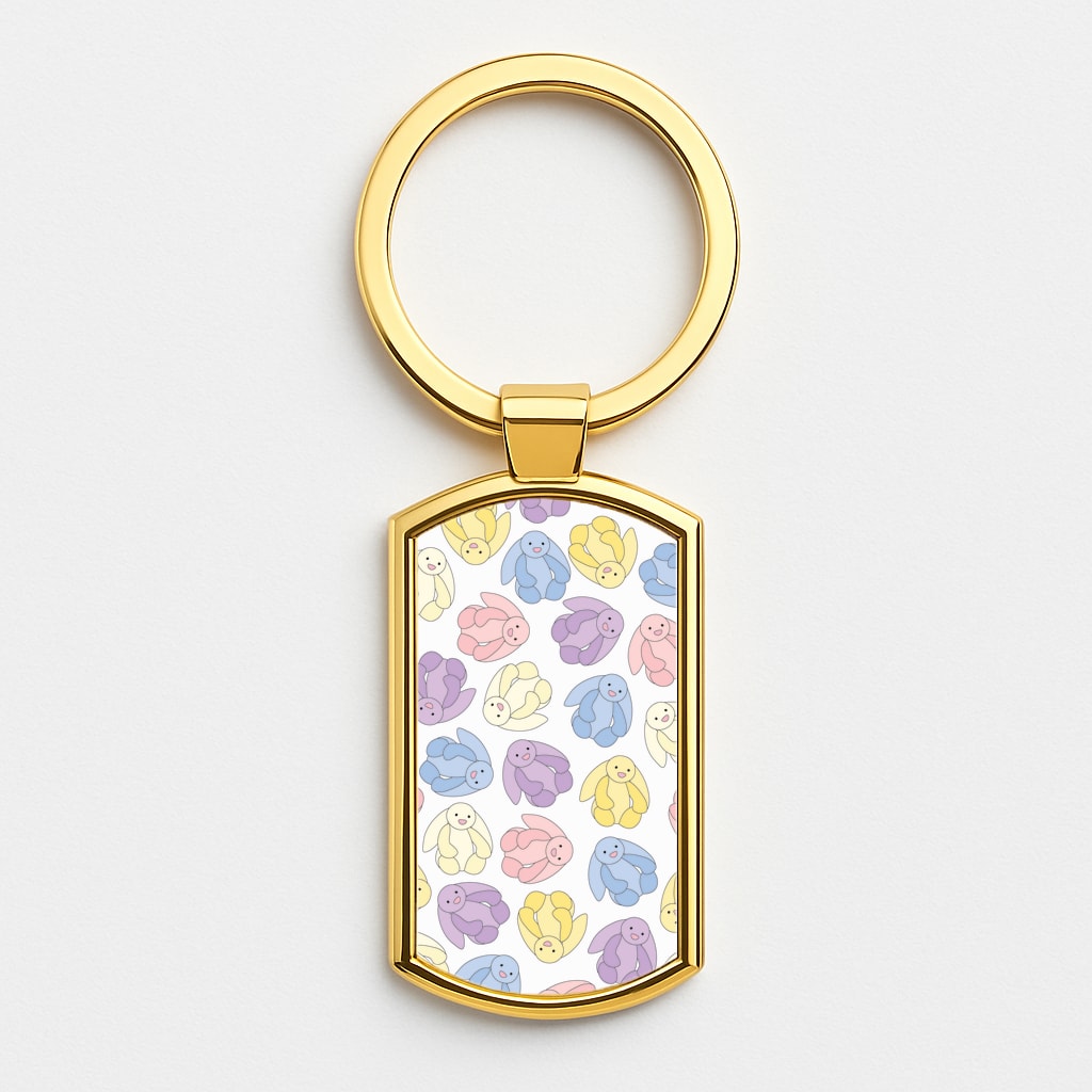 Pastel Bunnies Pattern Gold Keyring