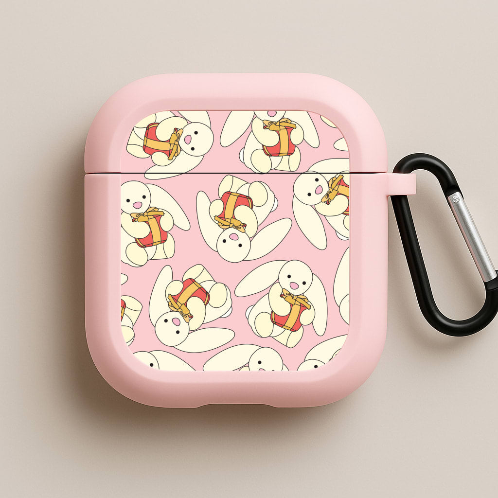 Bunny Present Pattern Pink AirPods Case
