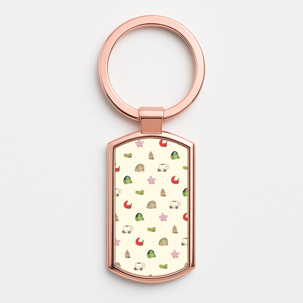 Plushies Pattern Rose Gold Keyring
