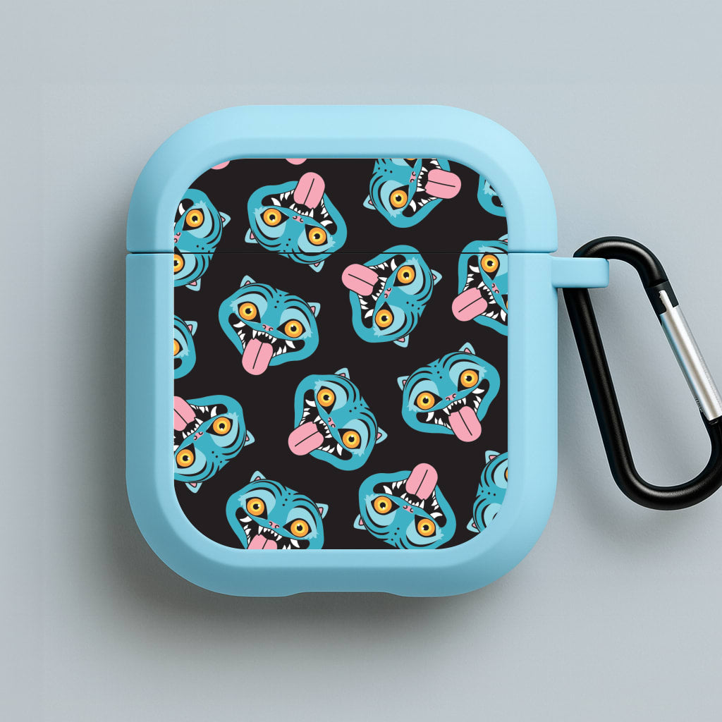 Demon Cat Pattern Blue AirPods Case