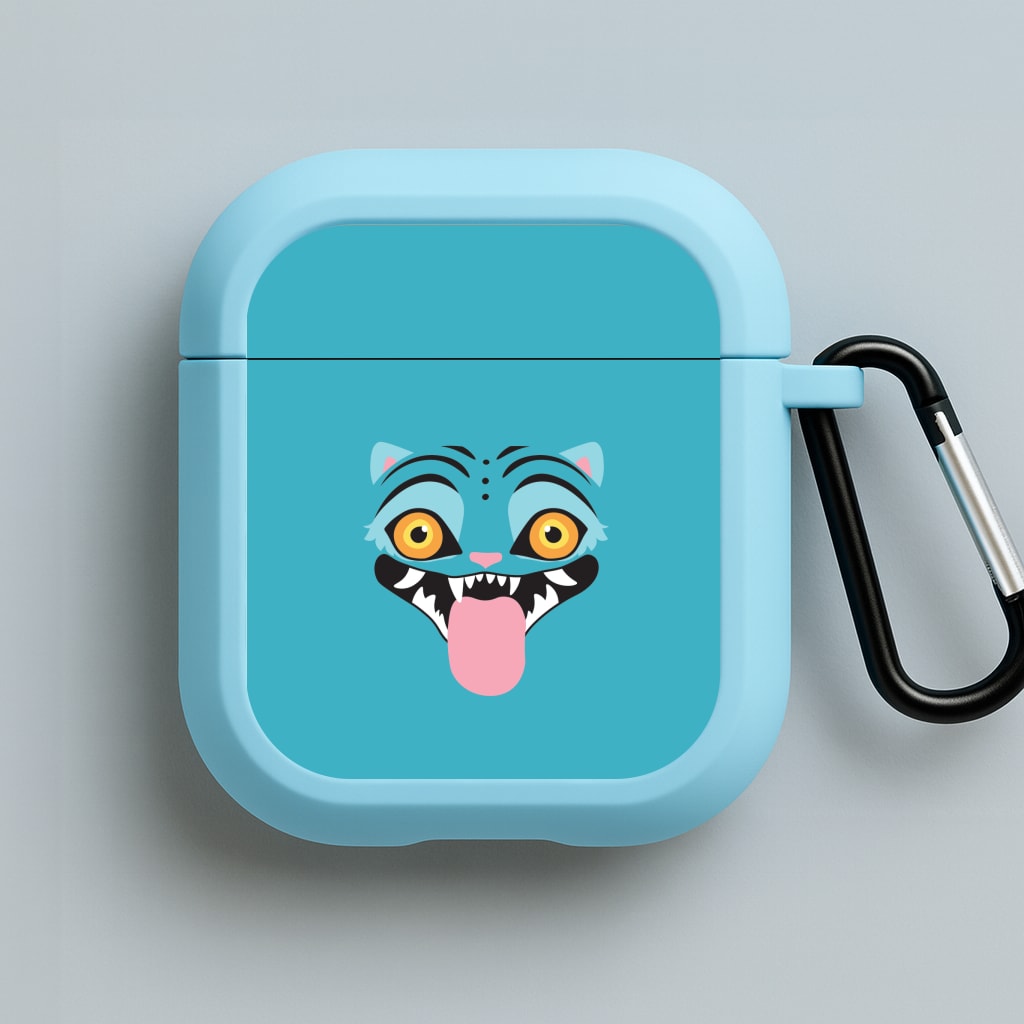 Demon Cat Face Blue AirPods Case