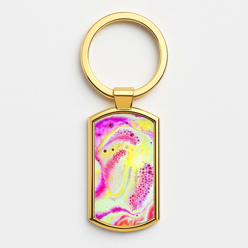 Super Colourful Bath Bomb Pattern Gold Keyring