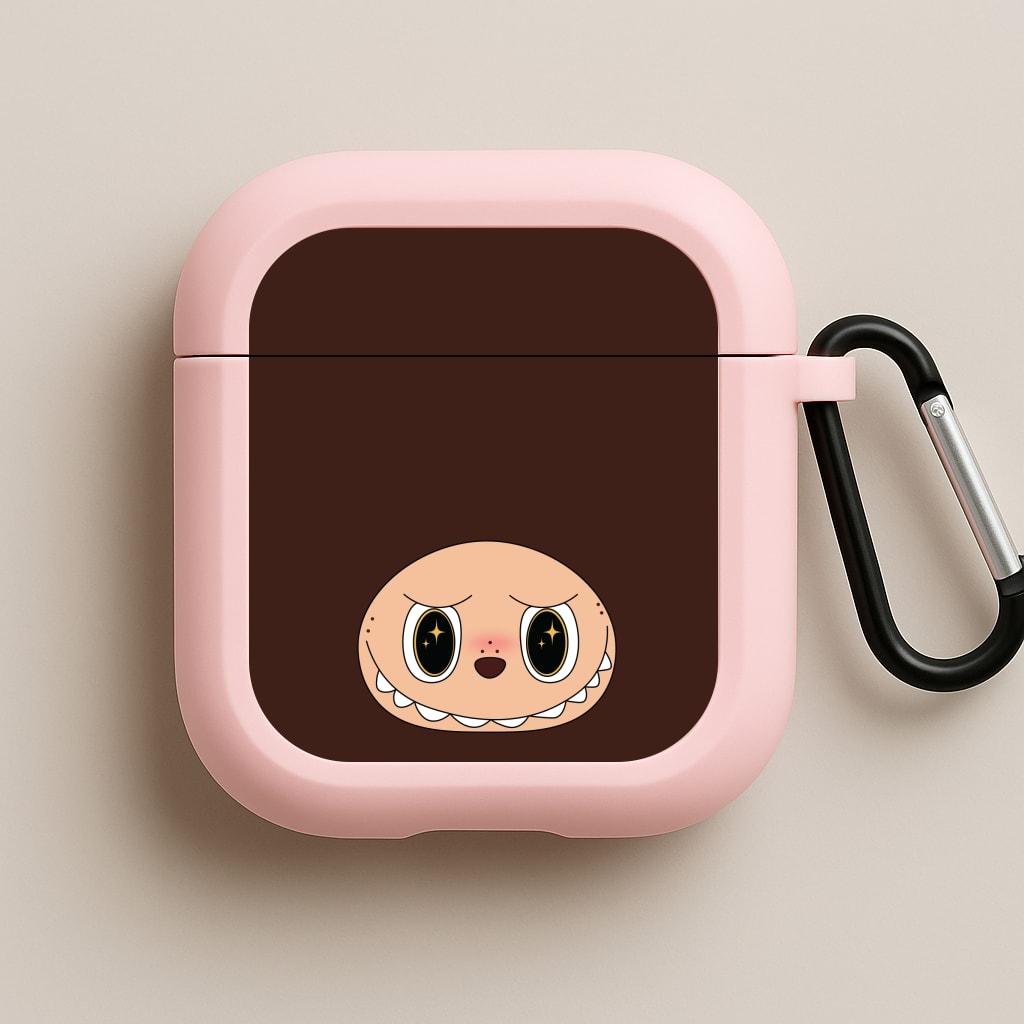 Cute Brown Monster Face Pink AirPods Case
