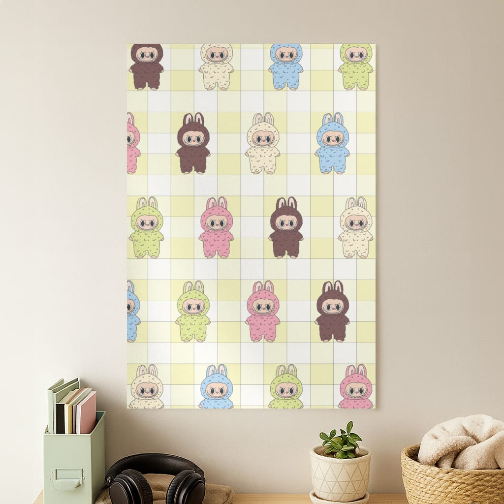 Cute Colourful Monsters Checkered Pattern Poster