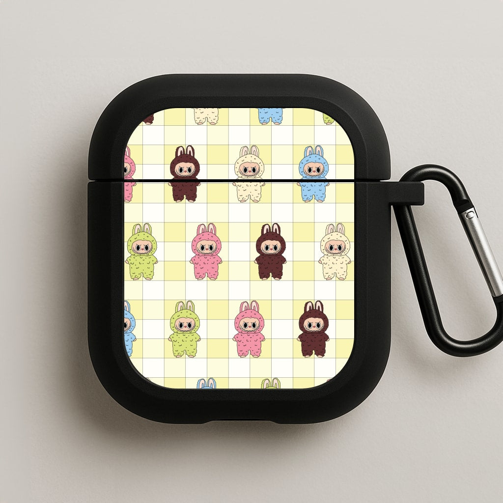 Cute Colourful Monsters Checkered Pattern AirPods Case