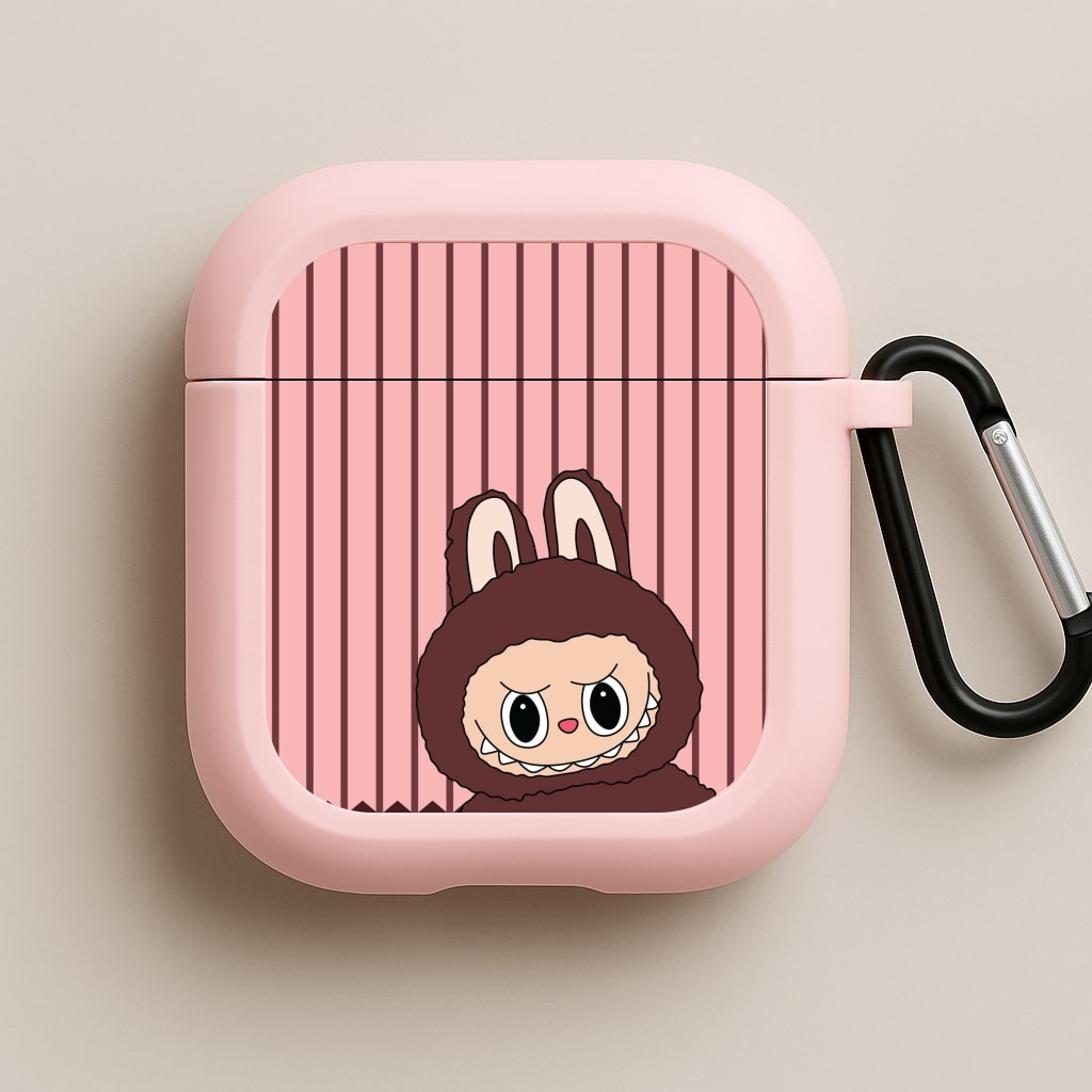 Stripey Cute Brown Monster Pink AirPods Case