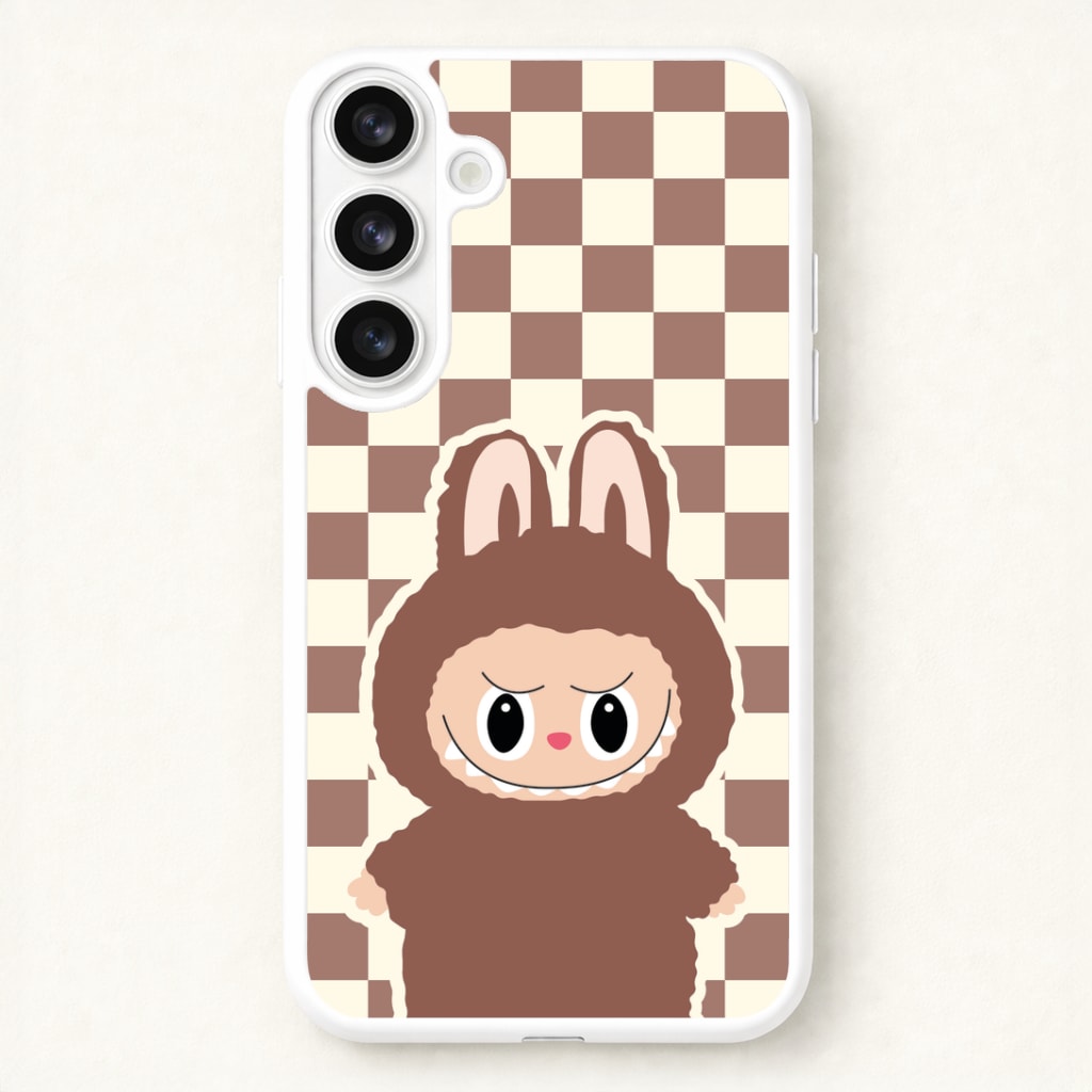 Checkered Cute Brown Monster Phone Case for Galaxy S26 Plus
