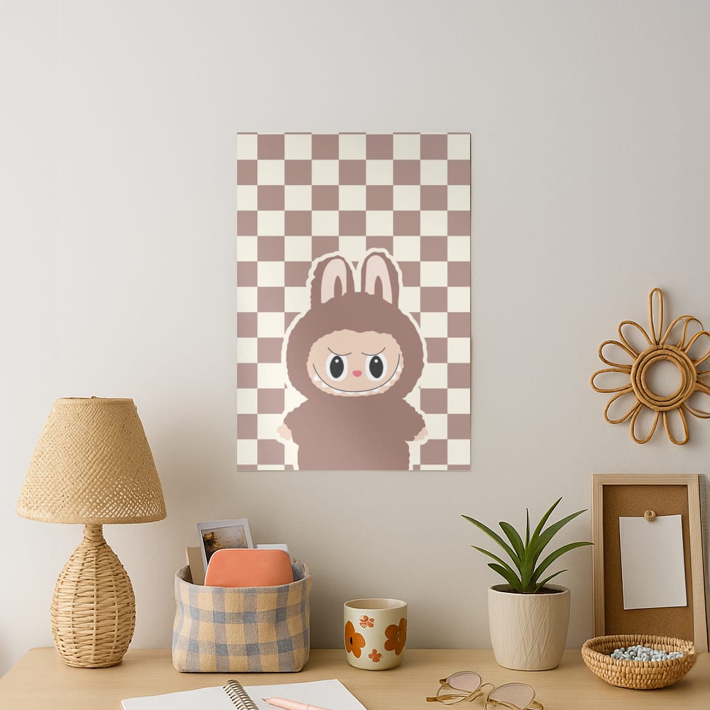 Checkered Cute Brown Monster Art Print