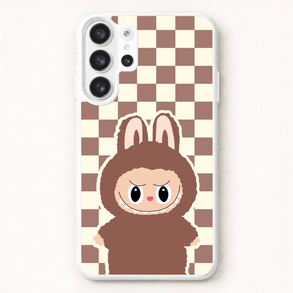 Checkered Cute Brown Monster Phone Case for Galaxy S26 Ultra