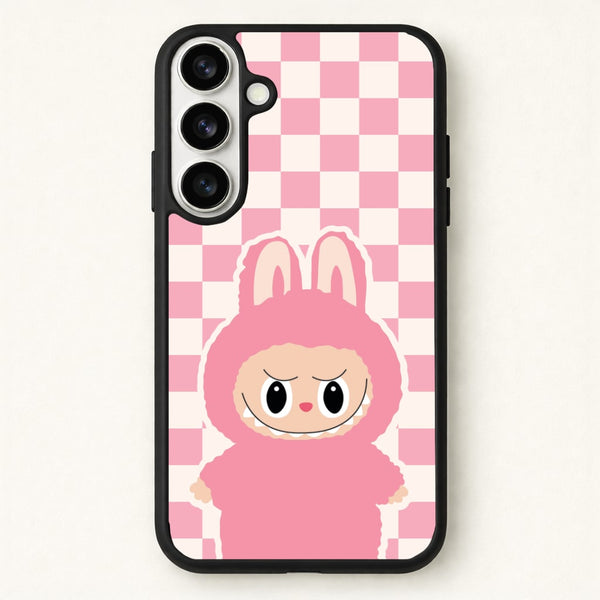Checkered Cute Pink Monster Phone Case for Galaxy S26