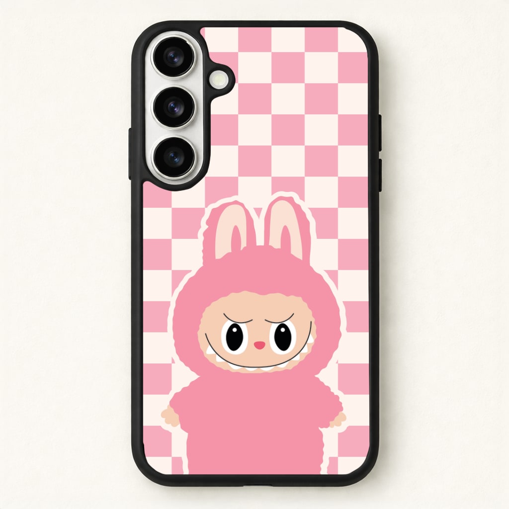 Checkered Cute Pink Monster Phone Case for Galaxy S26 Plus