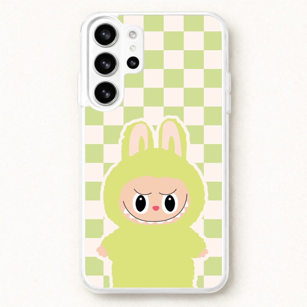Checkered Cute Green Monster Phone Case for Galaxy S26 Ultra