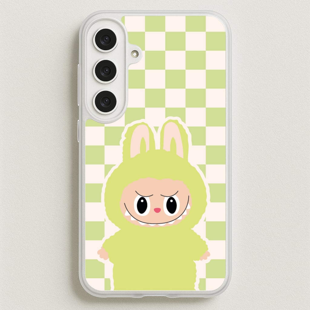 Checkered Cute Green Monster Phone Case for Galaxy S25FE