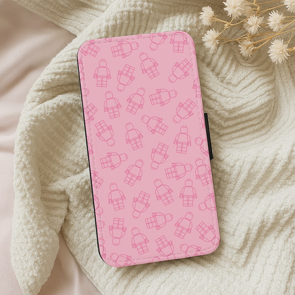 Bricks Figures Pattern Pink Wallet Phone Case
