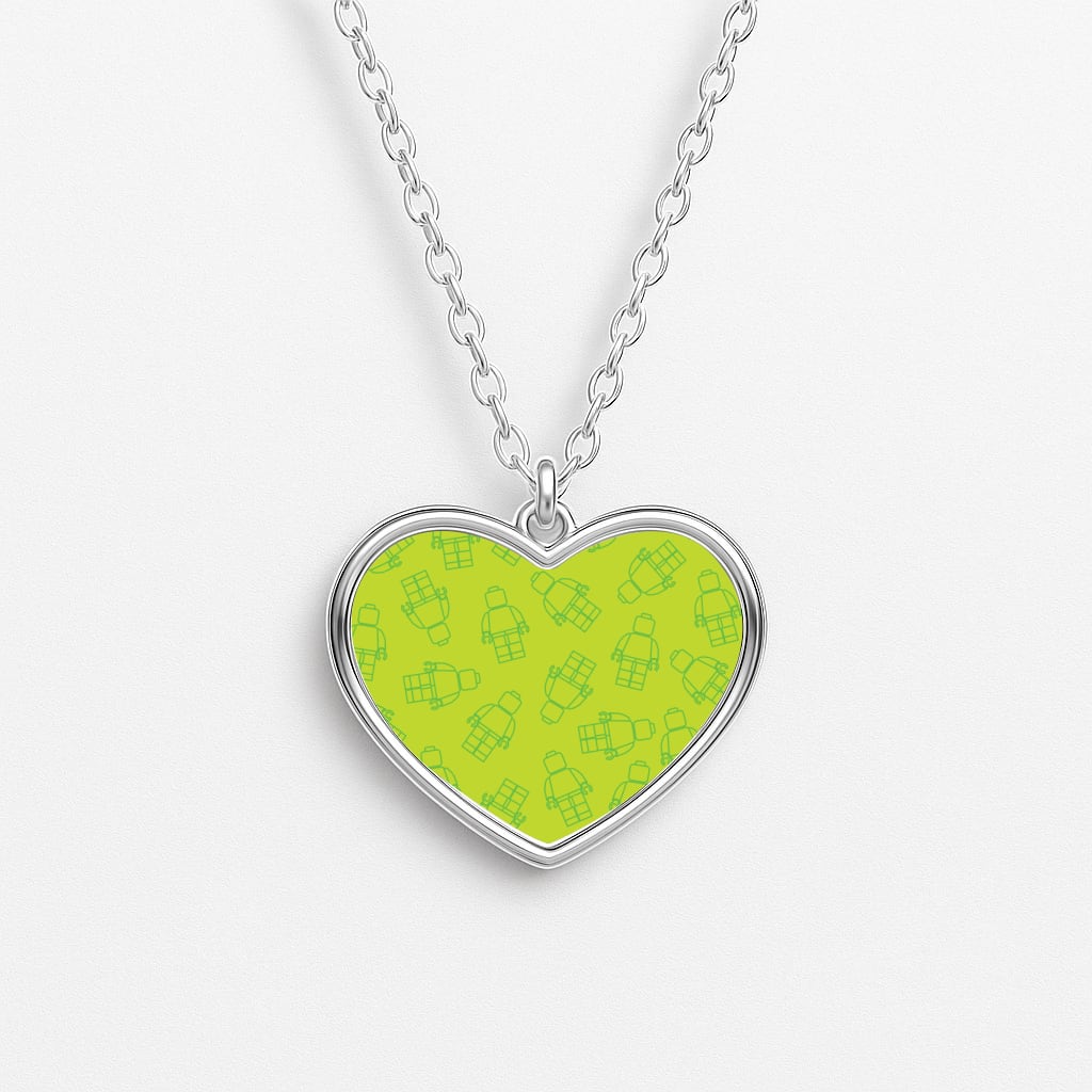 Bricks Figures Pattern Green Heart Necklace