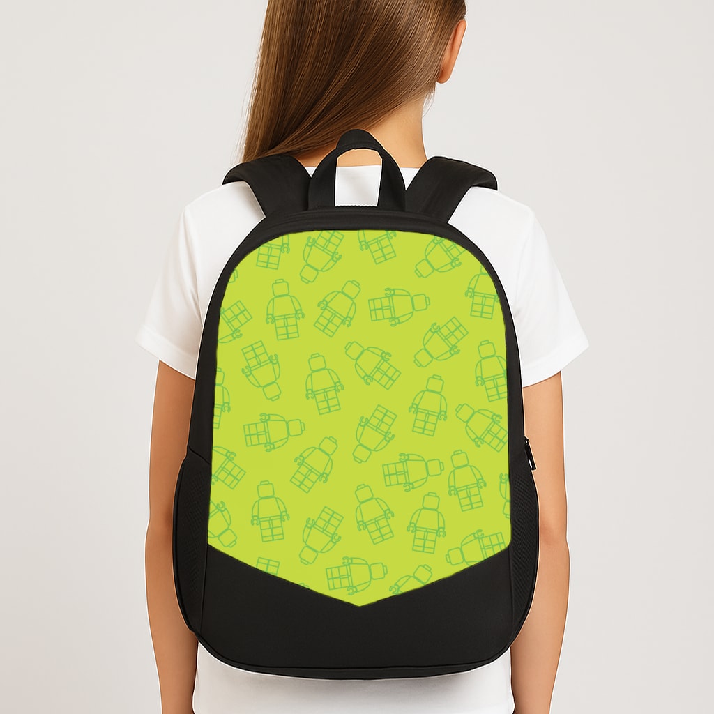 Bricks Figures Pattern Green Large School Bag