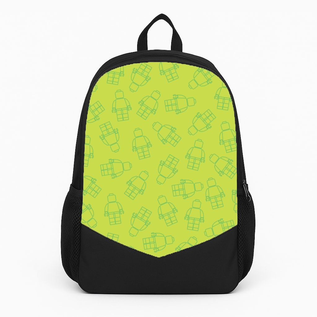 Bricks Figures Pattern Green Large Backpack