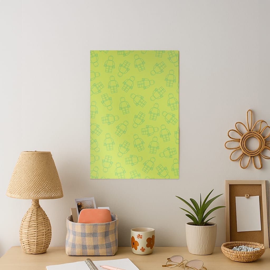 Bricks Figures Pattern Green Art Print