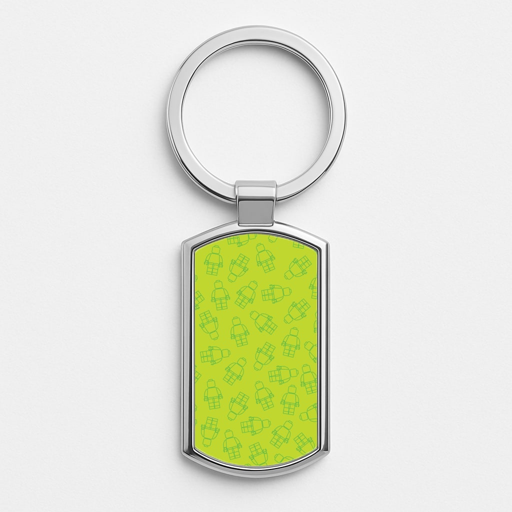 Bricks Figures Pattern Green Silver Keyring