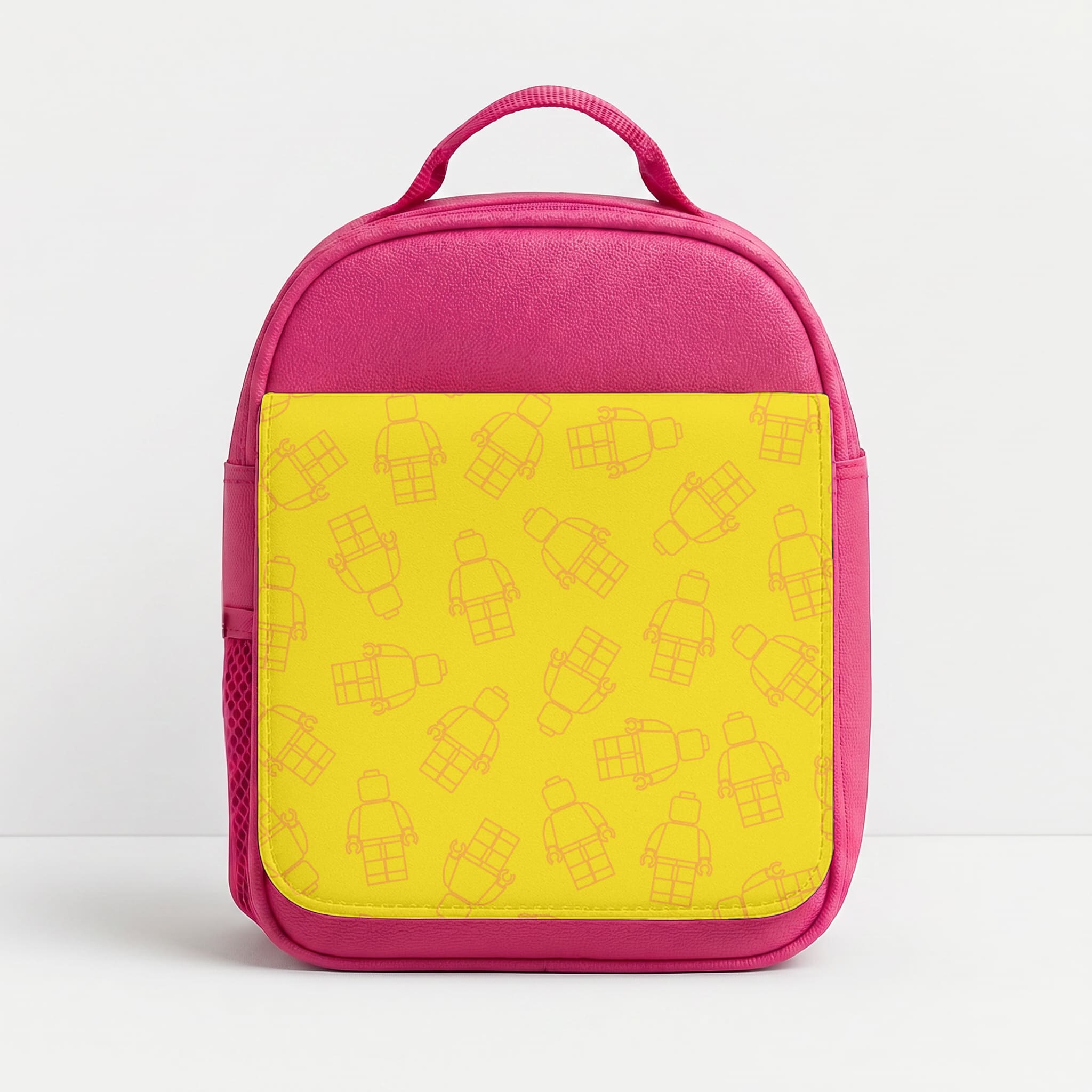 Bricks Figures Pattern Yellow Lunchbox - Pink