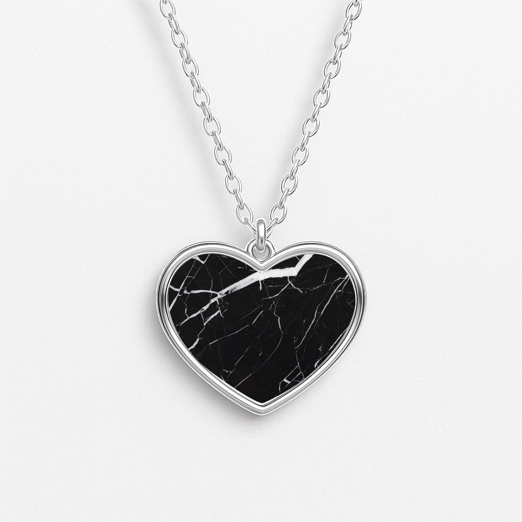 Black & White Marble Pattern Heart Necklace