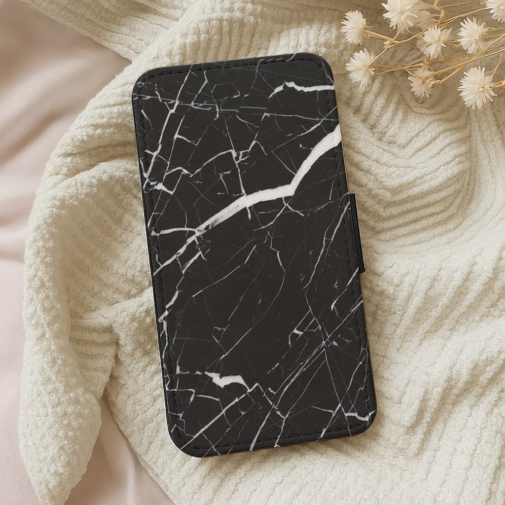 Black & White Marble Pattern Wallet Phone Case