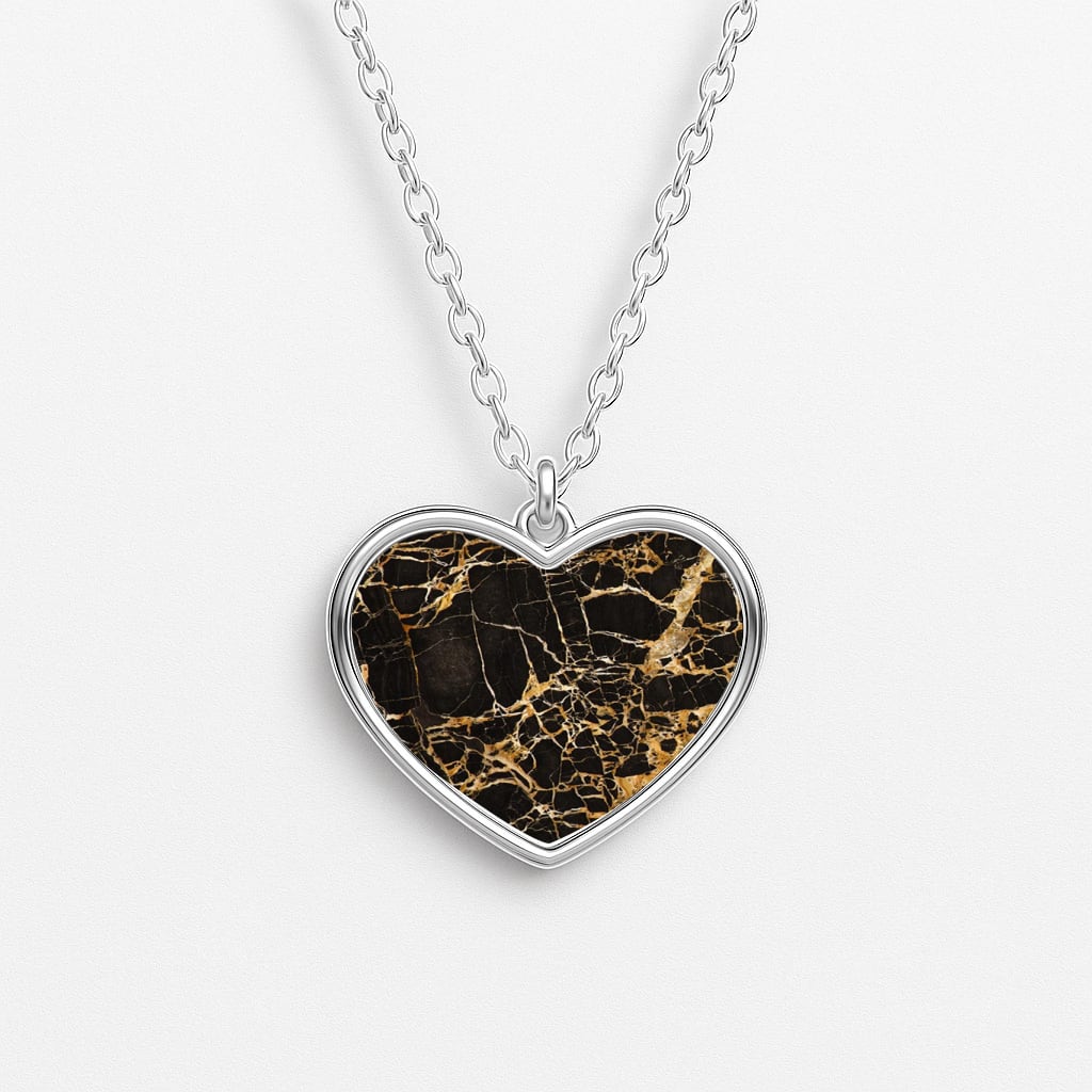 Black & Gold Marble Pattern Heart Necklace