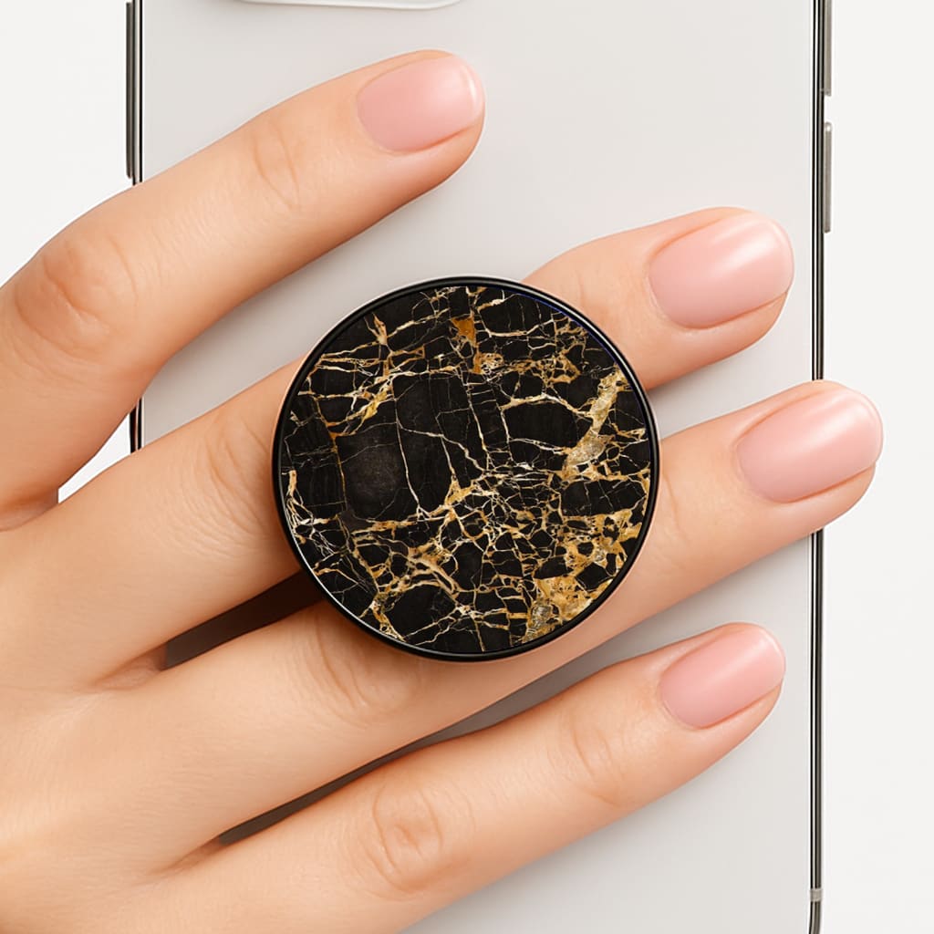 Black & Gold Marble Pattern Phone Grip