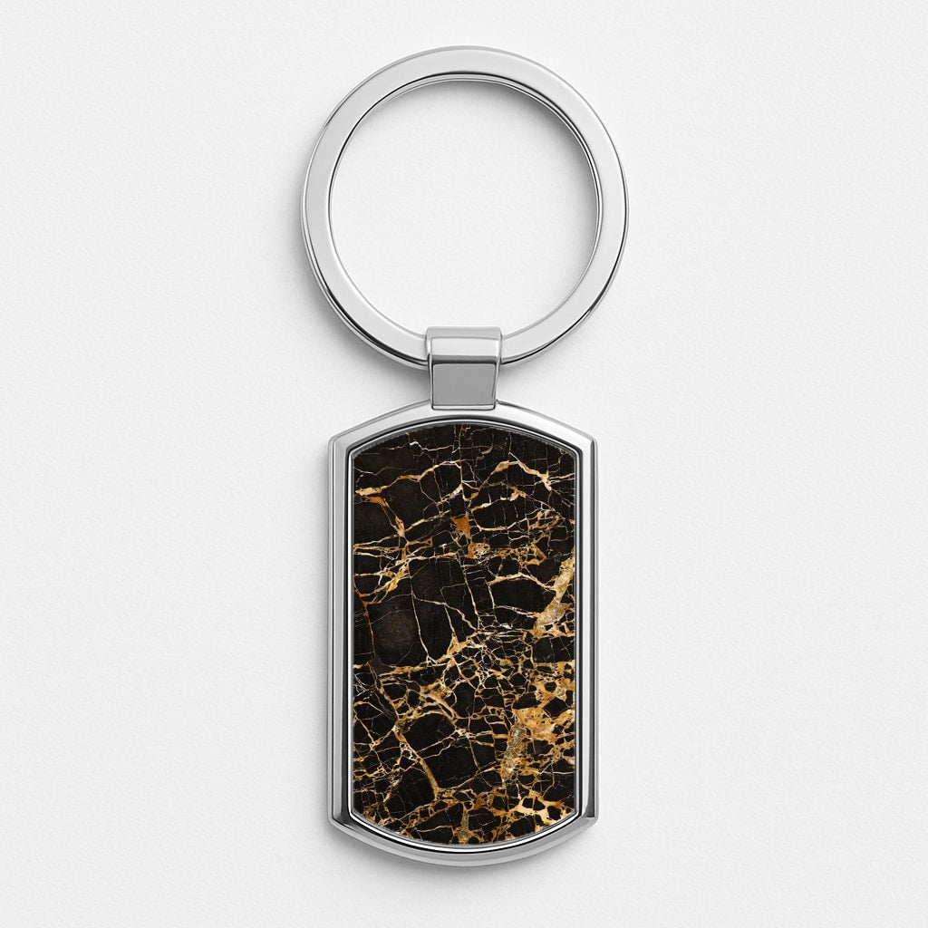 Black & Gold Marble Pattern Silver Keyring
