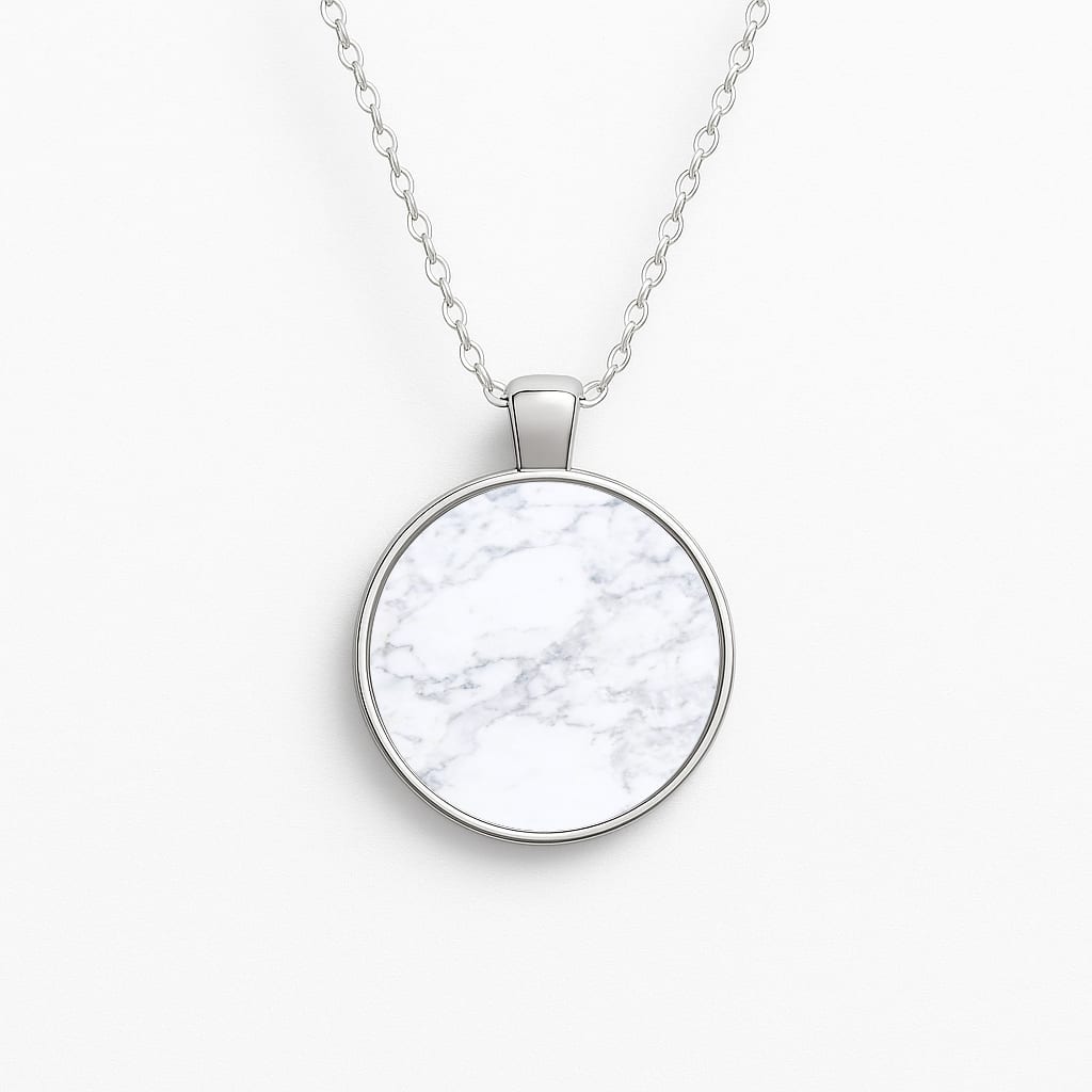 White Marble Pattern Circle Necklace
