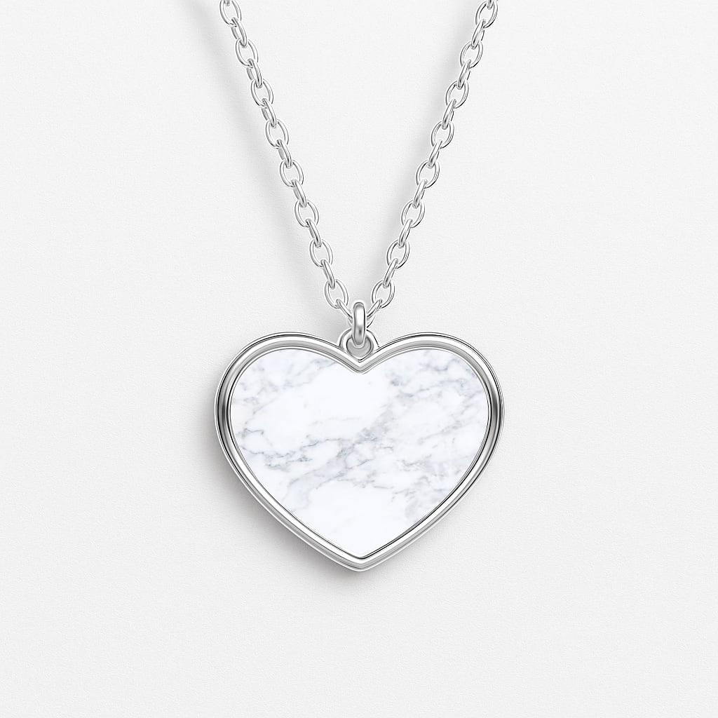 White Marble Pattern Heart Necklace
