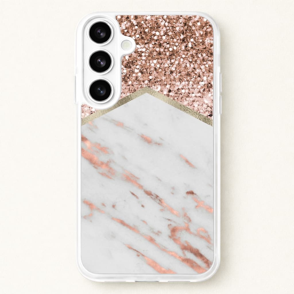 Rose Gold Marble & Glitter Phone Case for Galaxy S26 Plus