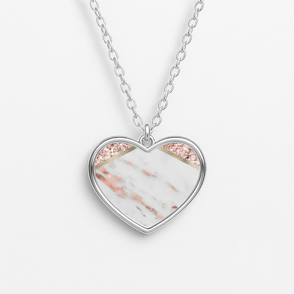 Rose Gold Marble & Glitter Heart Necklace