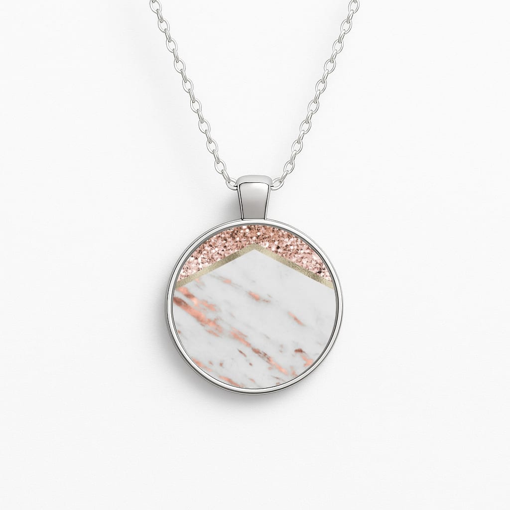Rose Gold Marble & Glitter Circle Necklace