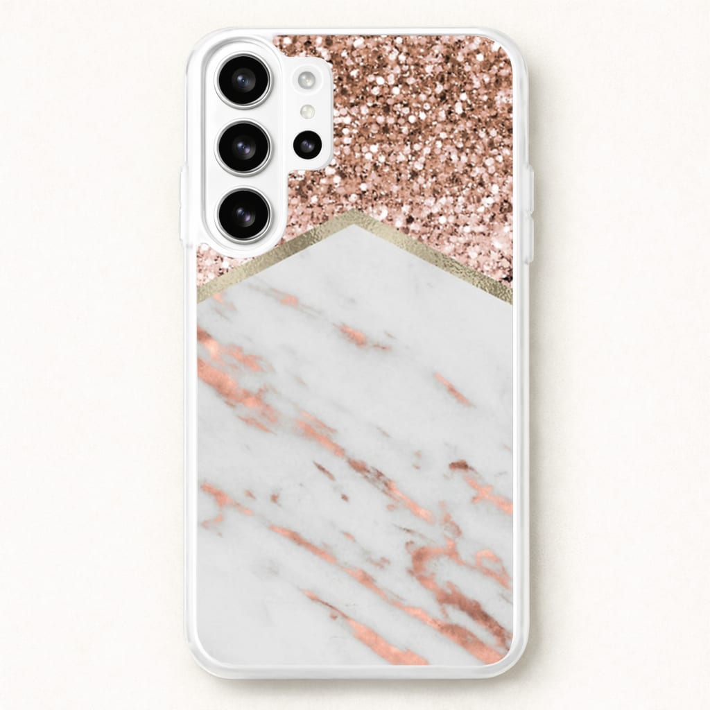 Rose Gold Marble & Glitter Phone Case for Galaxy S26 Ultra