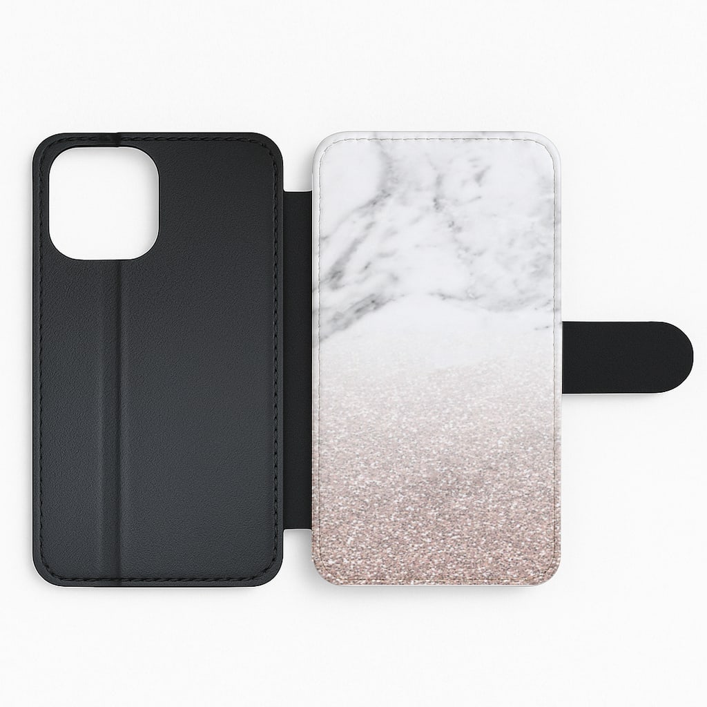 Rose Gold Glitter & Marble Flip Phone Case